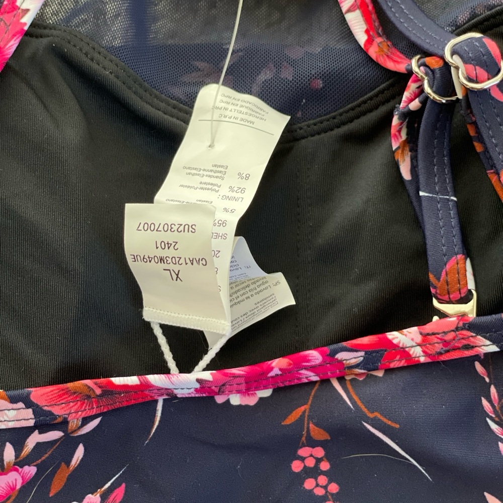 Cupshe Navy Floral Tankini Top with Pink and White Blossoms - Picture 3 of 6